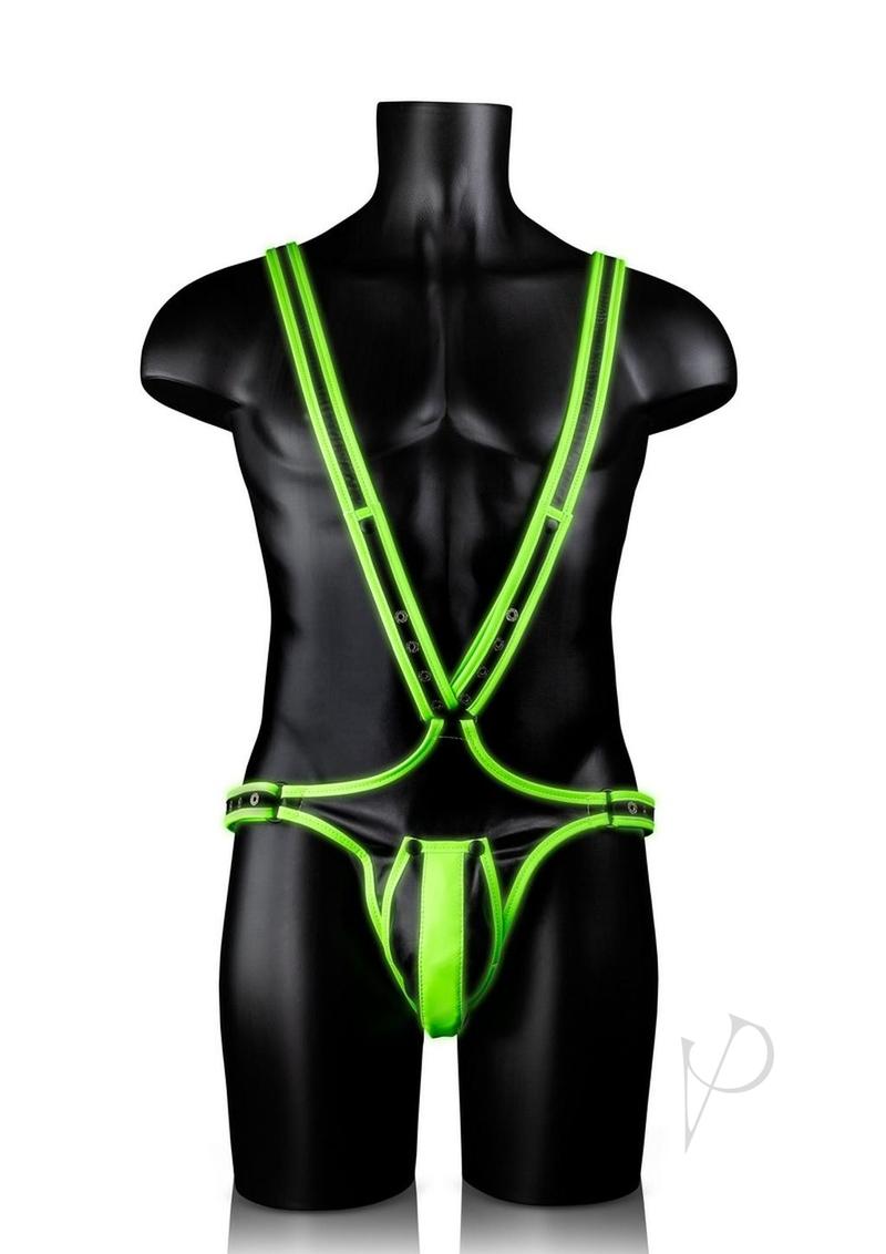 Ouch Glow in the Dark Bondage Gear Adjustable Full Body Leather Harness For Men