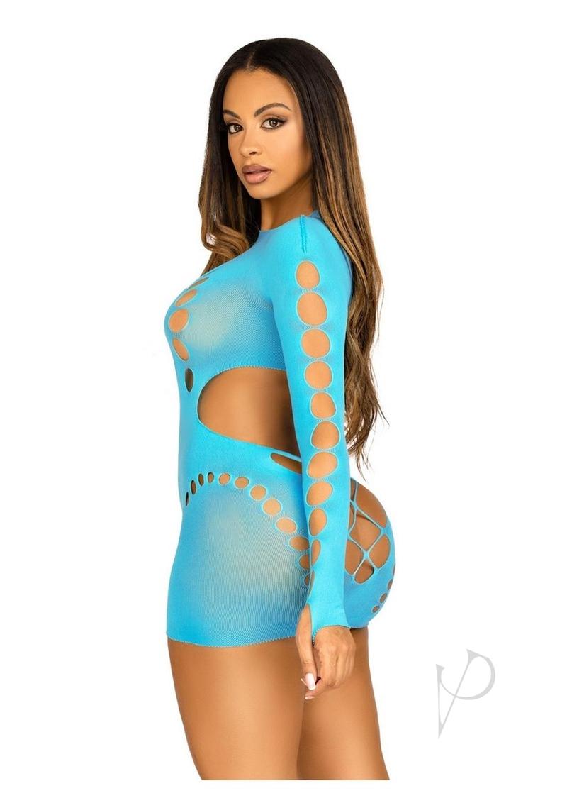 Leg Avenue Seamless Cut Out Long Sleeve Mini Dress With Faux Lace Up Detail One Size