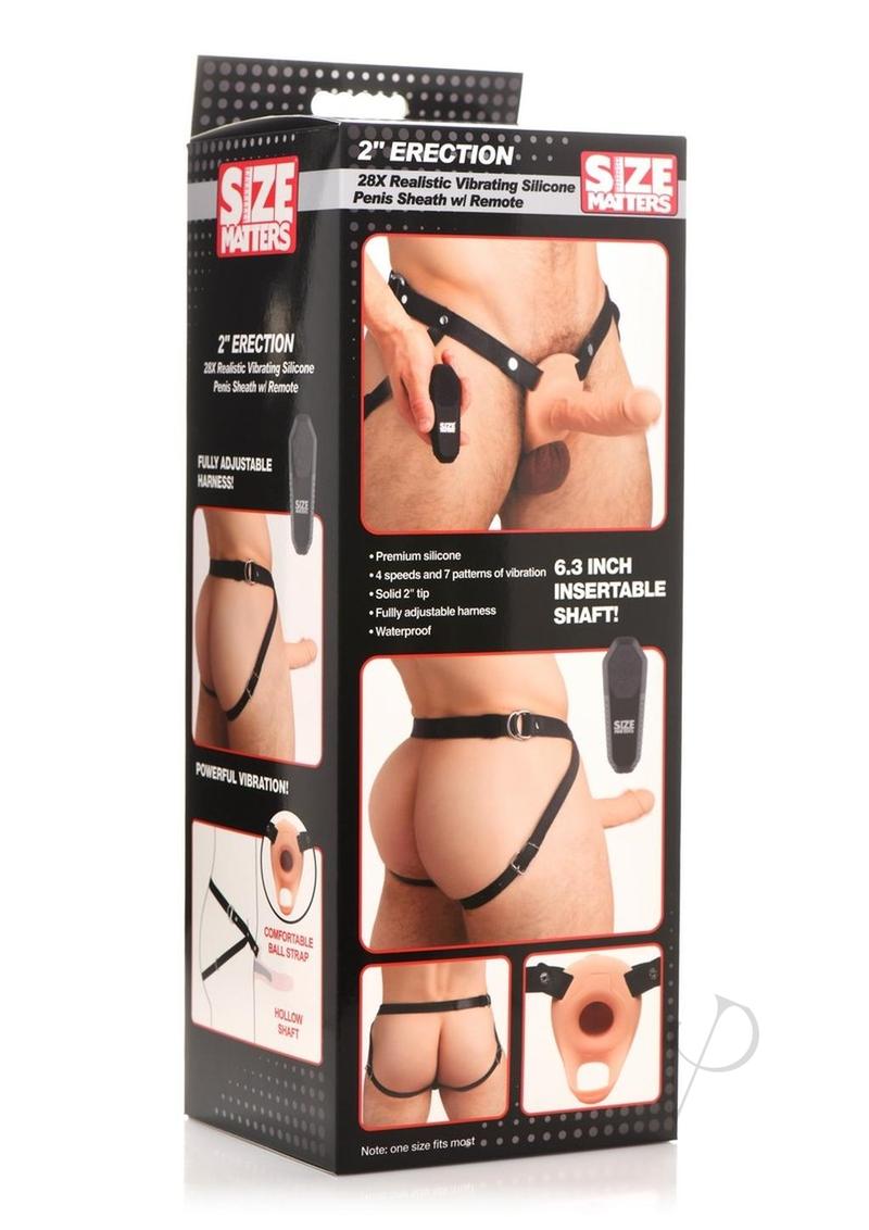 Size Matters Strap On Harness 2-Inch Realistic Vibrating Silicone Penis Sleeve with Remote