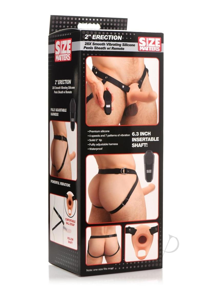 Size Matters 2-Inch Strap On Harness Smooth Silicone Vibrating Penis Sleeve with Remote