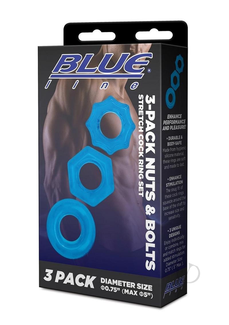 Blue Line External Stimulator Non-Vibrating Penis Ring - 3pk Blue