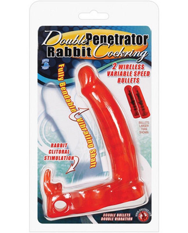 Double Penetrator Rabbit Vibrating Penis Ring Waterproof