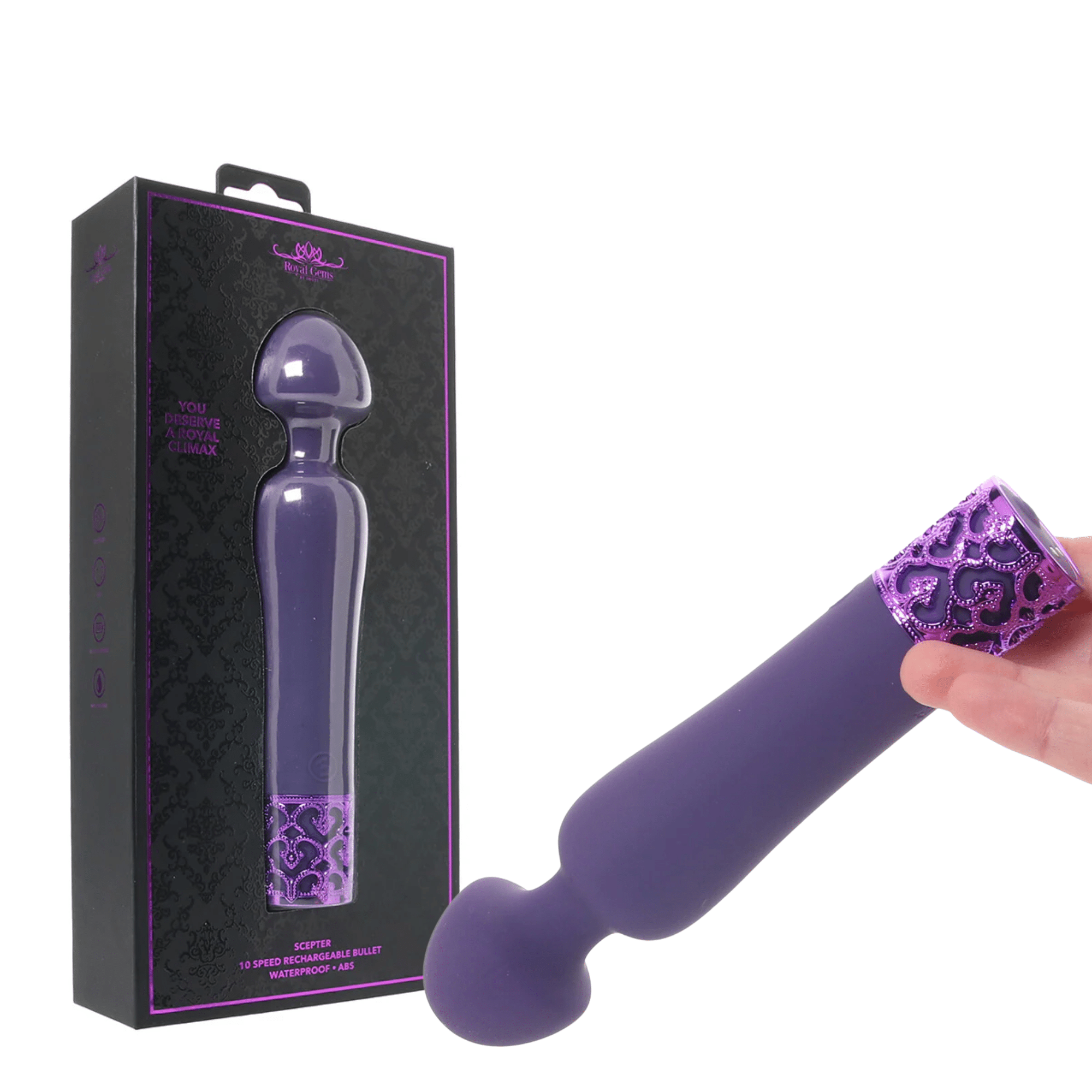 Royal Gems Scepter Clitoral Stimulator Silicone Rechargeable Wand Vibrator 