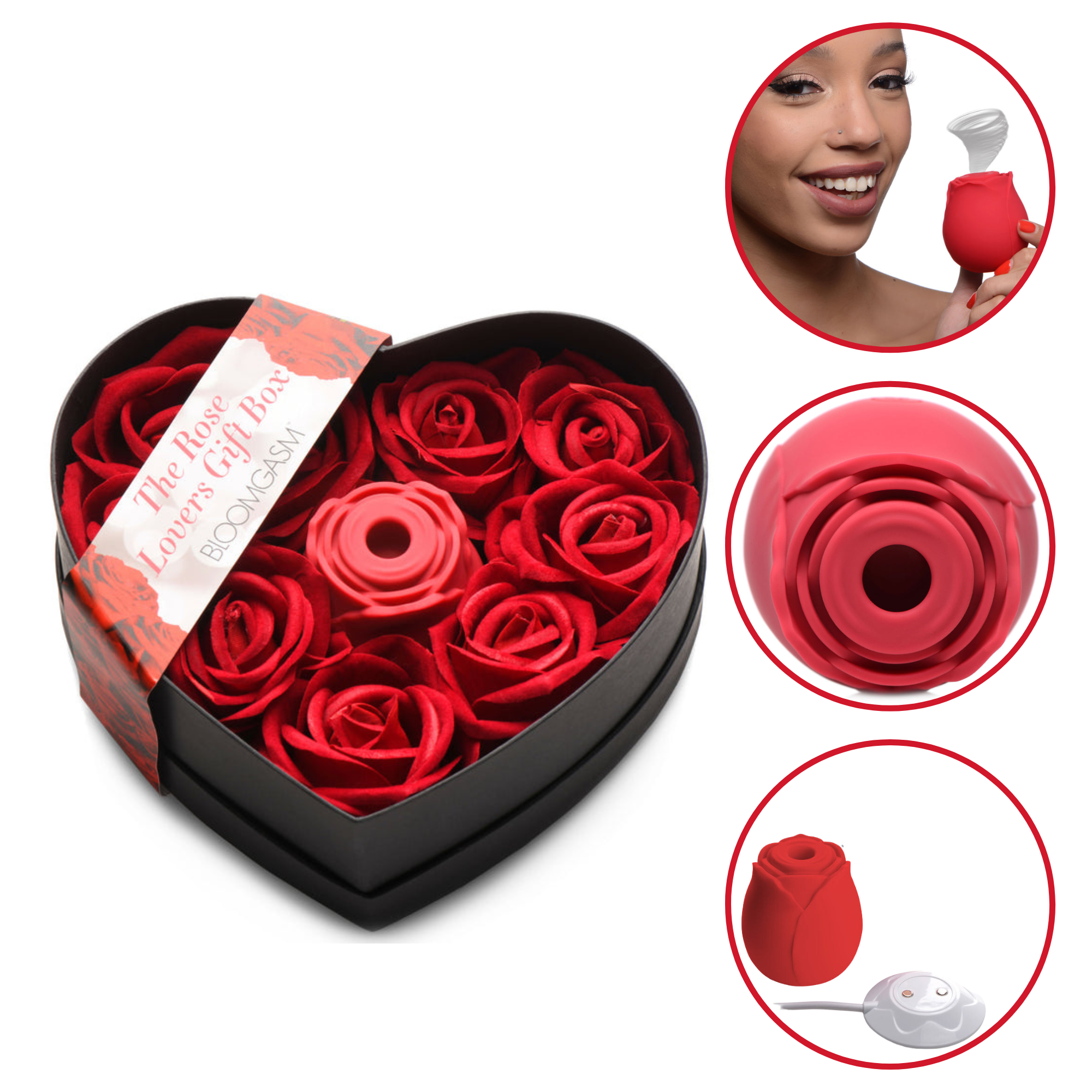 Bloomgasm Rose Lover Gift Box Red Rechargeable Silicone Sucking Vibrator