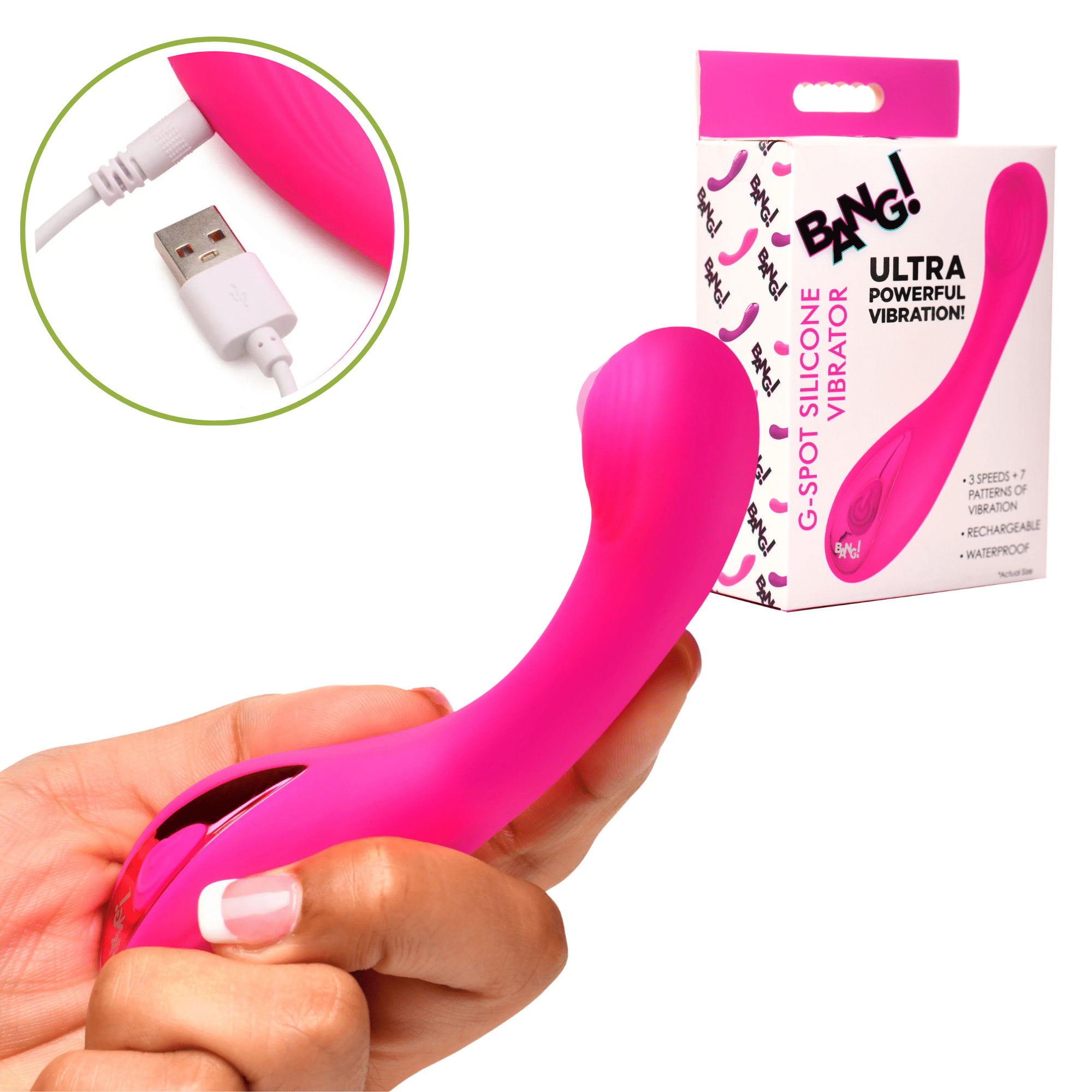 BANG! Waterproof and Rechargeable Flexible G-Spot Silicone Vibrator 