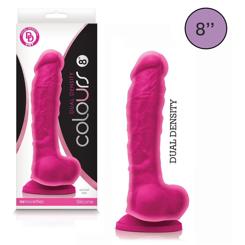 Colours Realistic Silicone Dual Density Suction Cup Dildo Pink 8 Inch