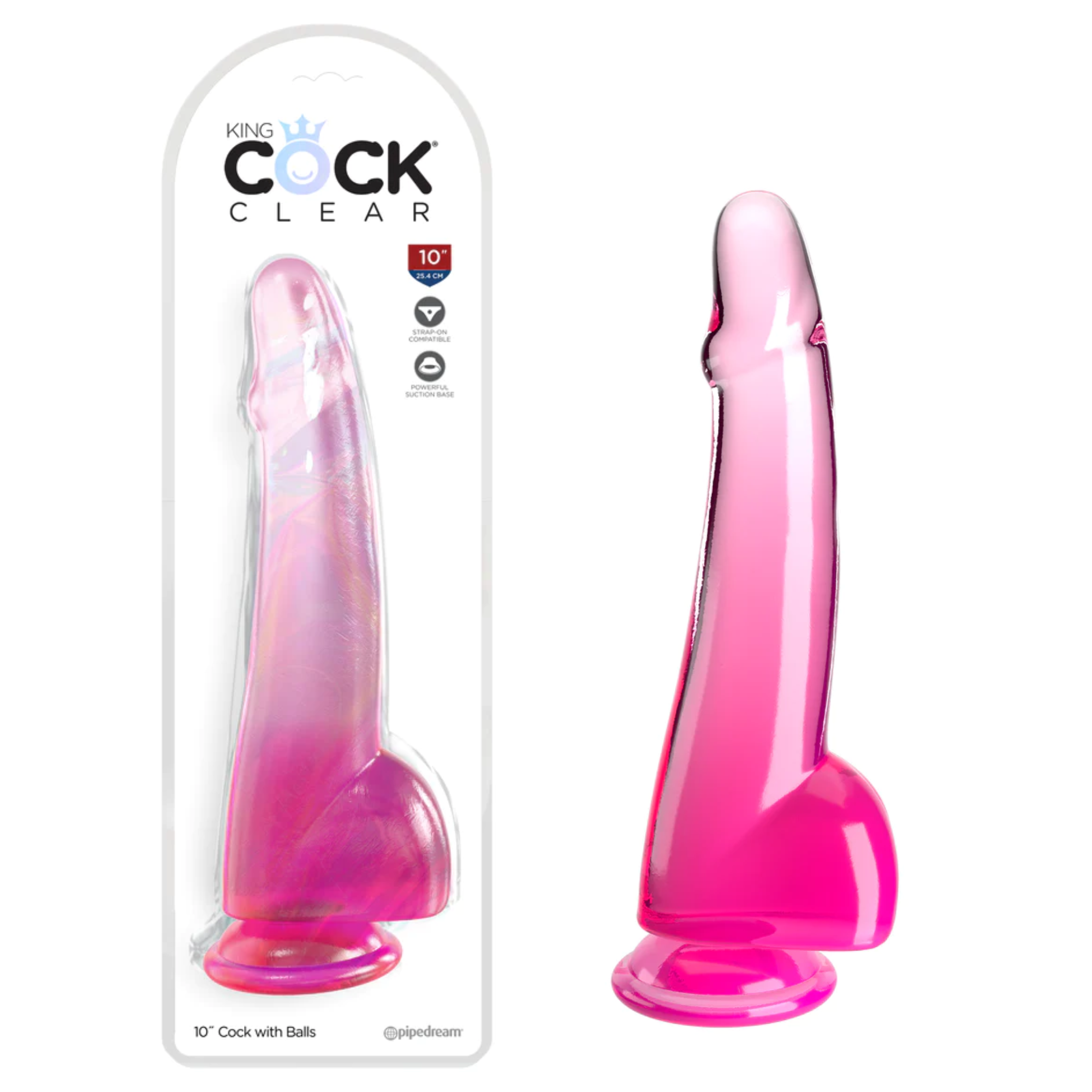King Cock Clear With Balls 10-inch Strap-on Compatible Powerful Suction Cup Pegging Dildo