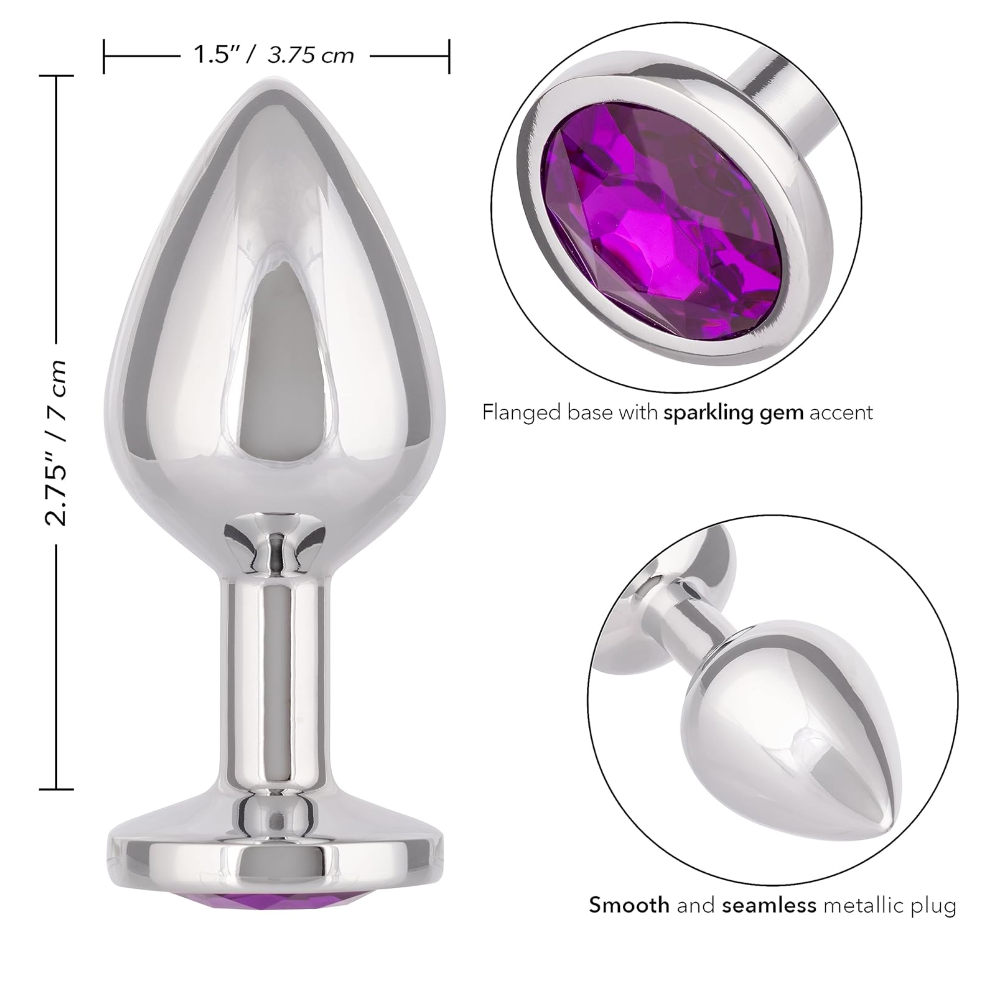 Jewel Seamless Metallic Anal Toy Amethyst Metal Butt Plug - Purple