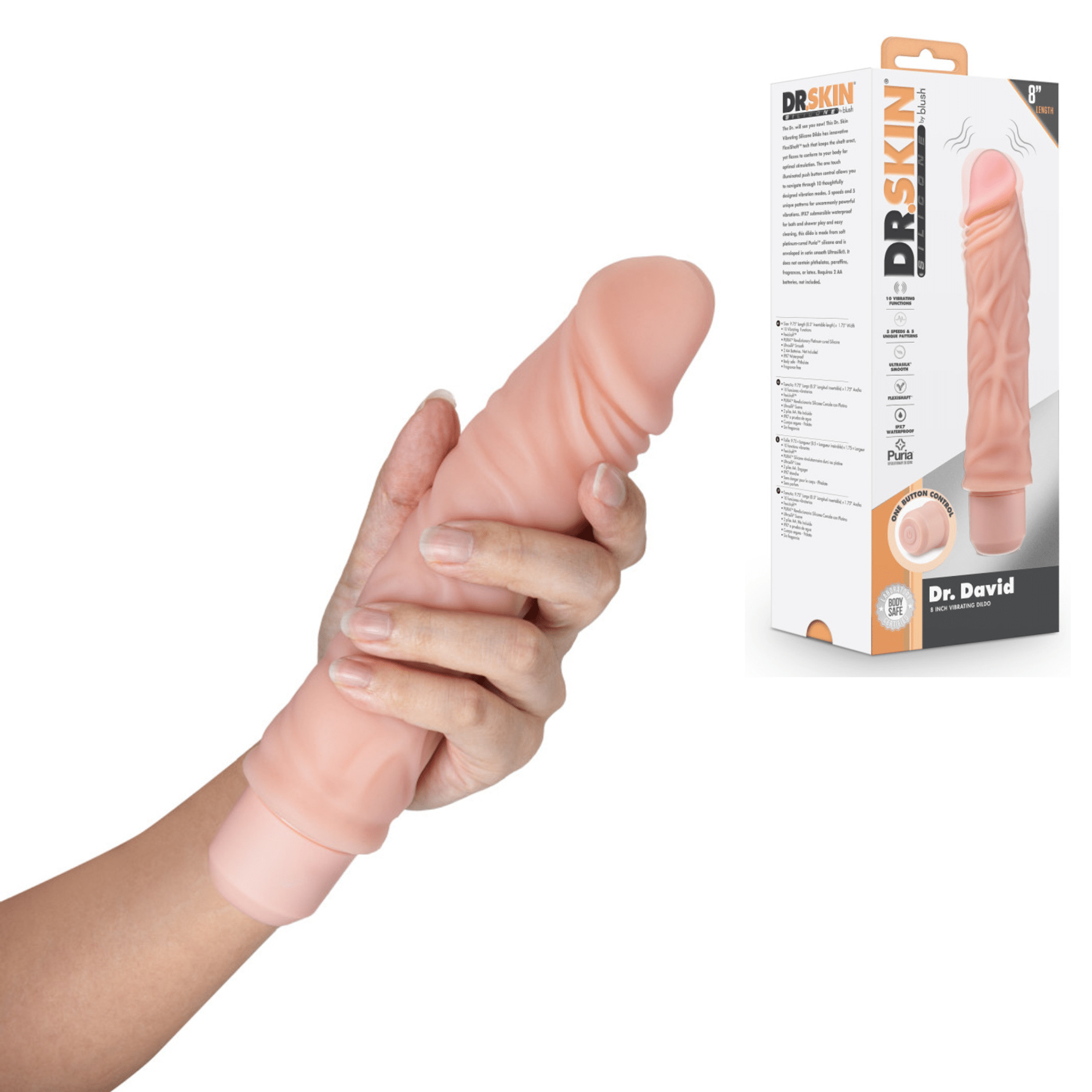 Dr. Skin Silicone Dr. David 8 Inch Waterproof Realistic Thick Vibrating Dildo