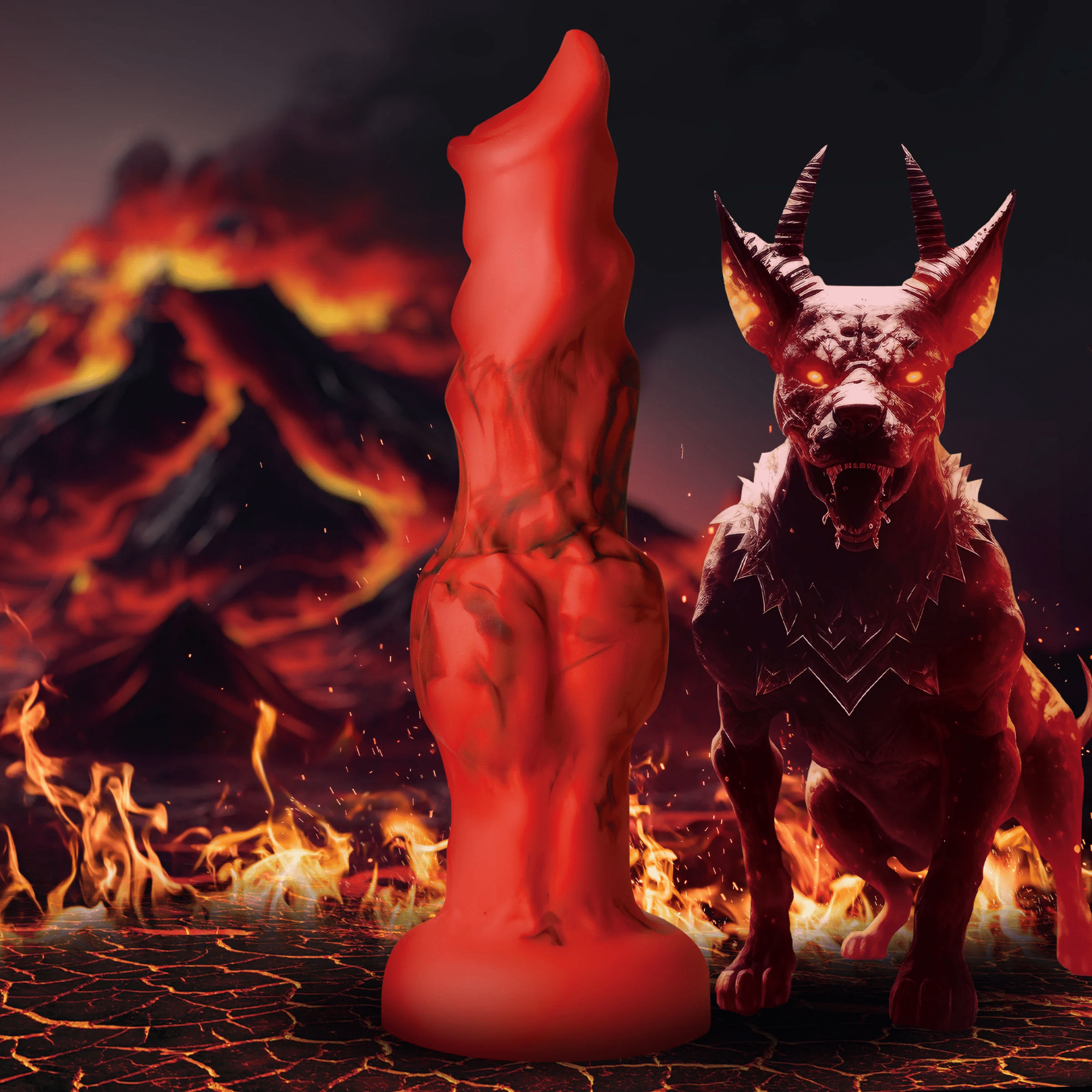 Creature Cocks Fire Hound Harness Compatible Silicone Fantasy Dildo With Suction Cup Base - Large