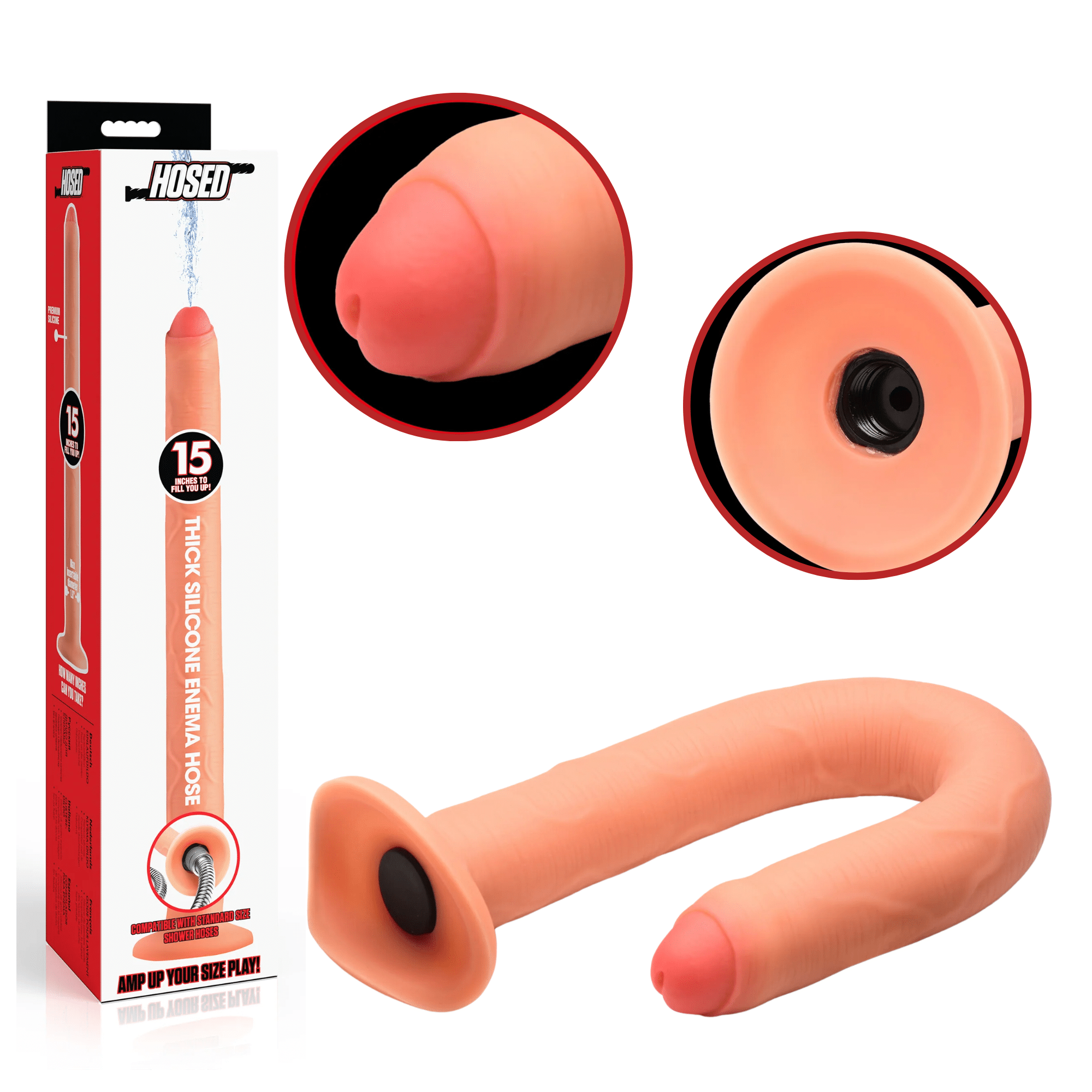 15-Inch Thick Realistic Look Silicone Dildo Enema Hose for Anal Preparation