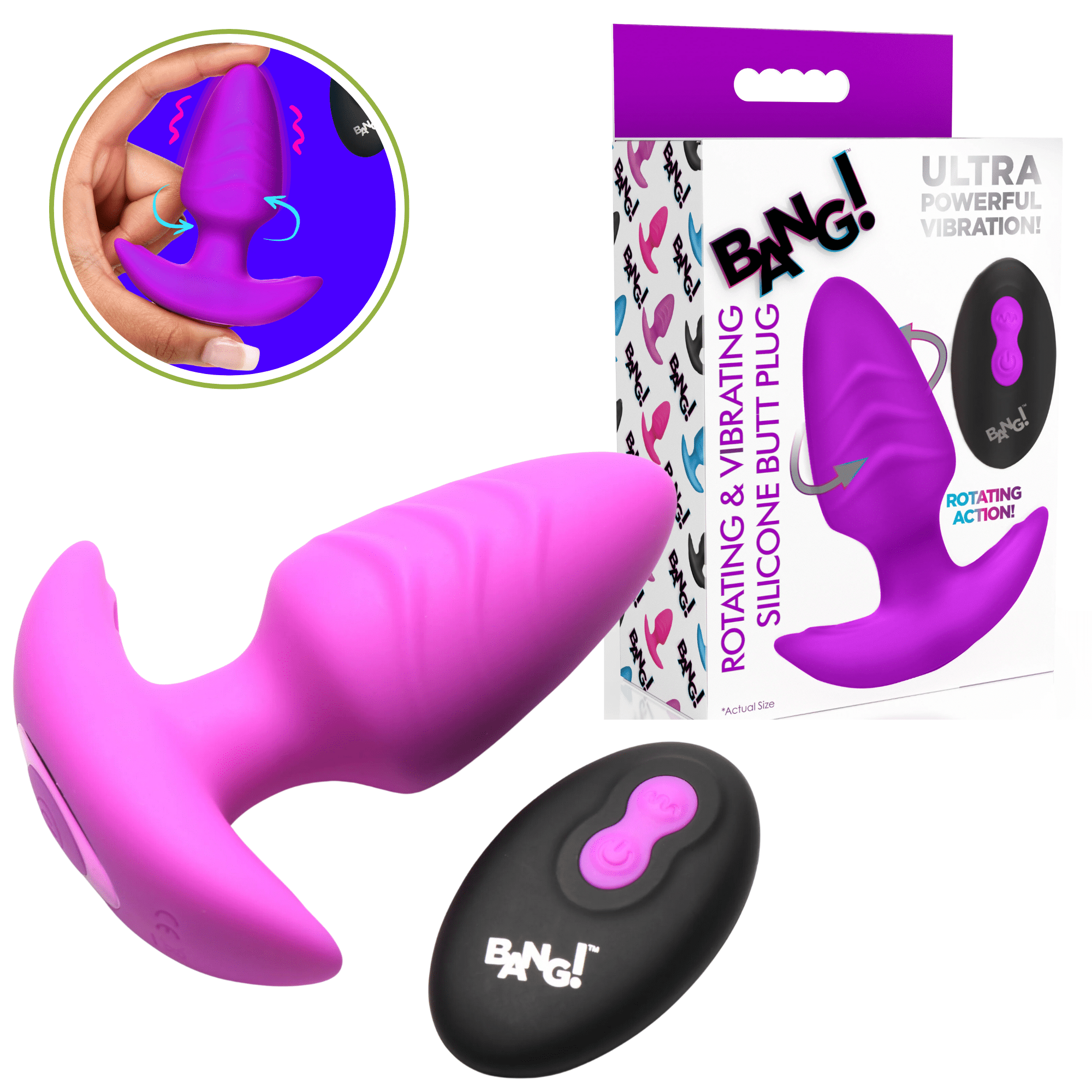 Bang Rotating and Vibrating Silicone Remote Controlled Butt Plug 