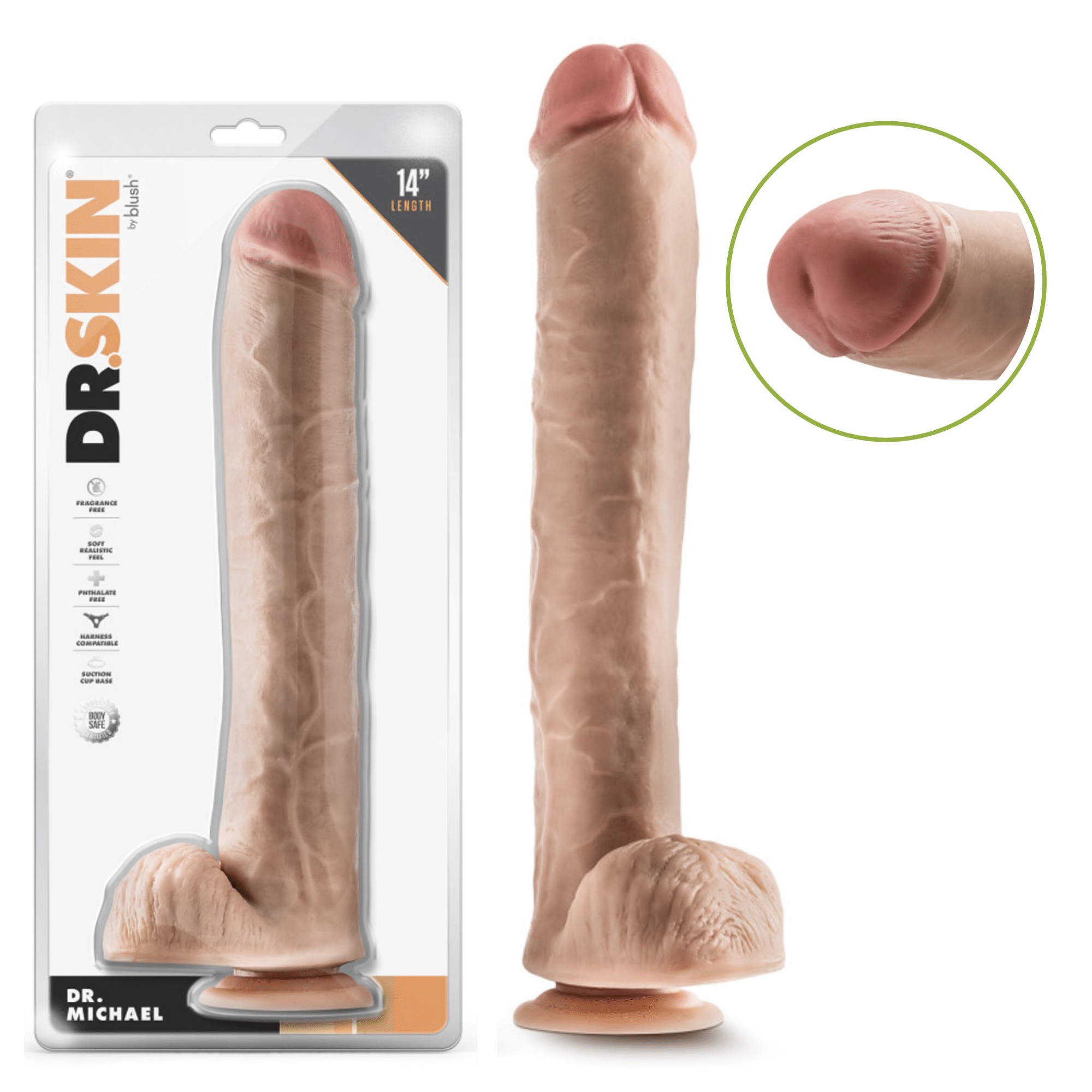 Dr. Skin Dr. Michael Strap On Compatible 14-inch Suction Cup Huge Dildo with Balls