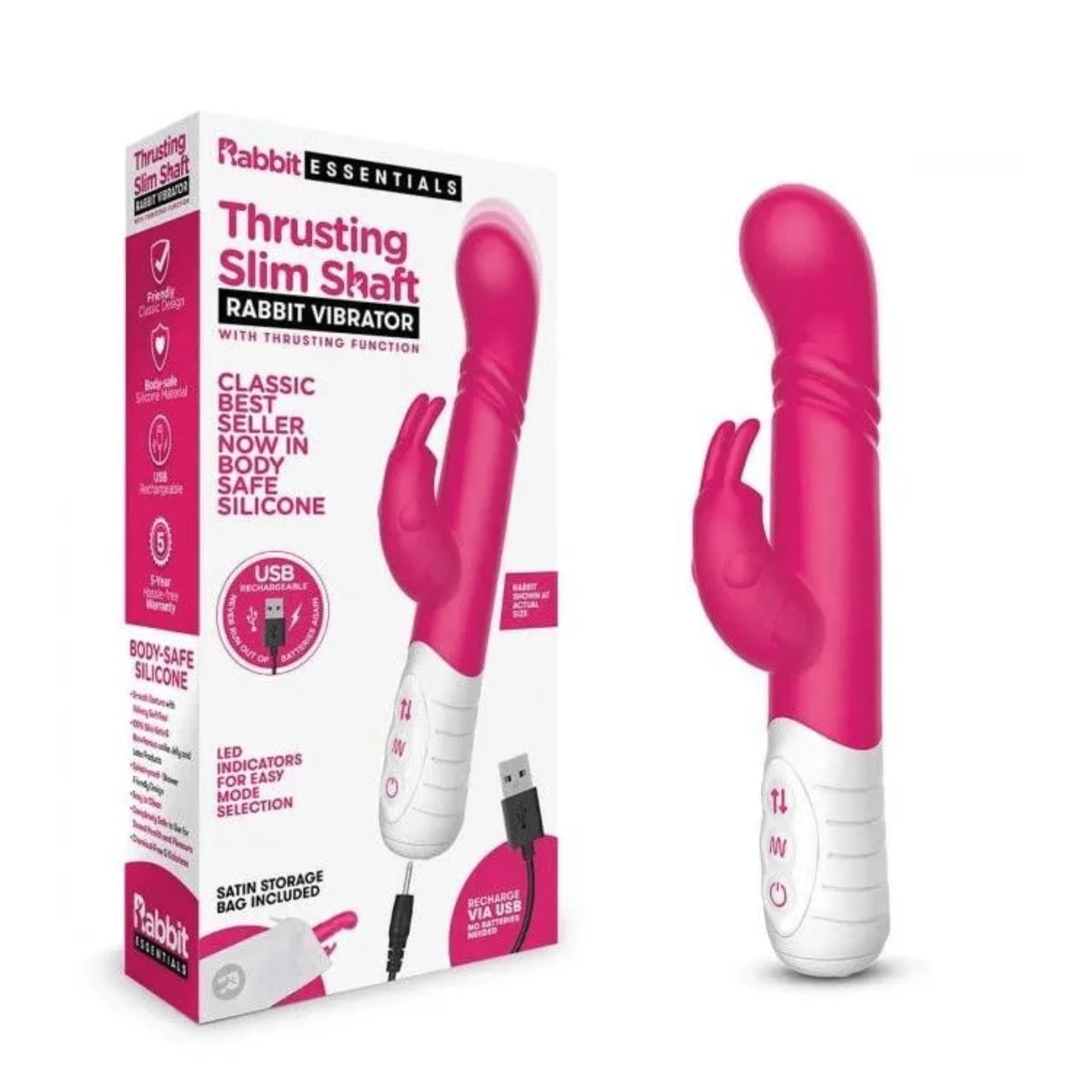 Rabbit Essential Slim Thrusting Rabbit Vibrator Rechargeable Women Sex Toy