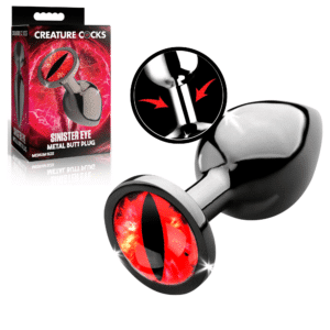 Sinister Eye Red Eye Flanged Base Tapered Tip Metal Fantasy Butt Plug Medium