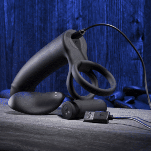 Full Swing Rechargeable Silicone Vibrating Dildo with Dual Cock Ring and Remote Control - Black