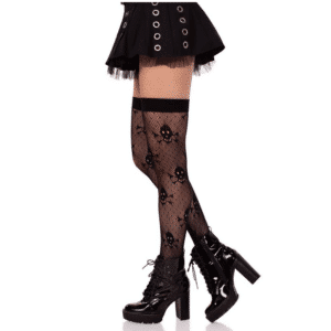 Leg Avenue Dotted Net Skull Micro Fishnet Hosiery Sexy Thigh Highs Black O/s