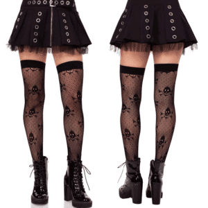 Leg Avenue Dotted Net Skull Micro Fishnet Hosiery Sexy Thigh Highs Black O/s