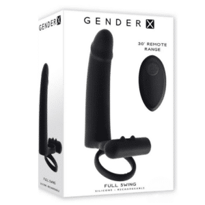 Full Swing Rechargeable Silicone Vibrating Dildo with Dual Cock Ring and Remote Control - Black