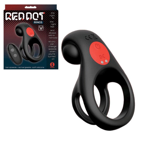 Vibrating Penis Ring with Controller V2 - Black/Red