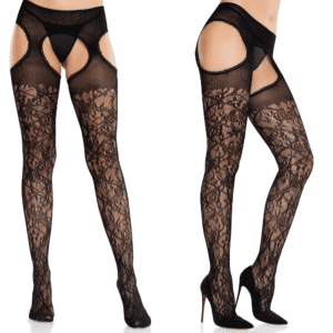 Cross Hatch Lace Detail Suspender Sexy Tights and Pantyhose