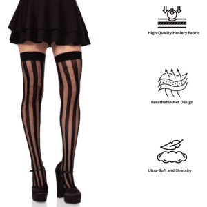 Leg Avenue Breathable Net And Opaque Striped Women Sexy Tights Black O/s
