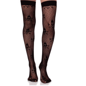 Leg Avenue Dotted Net Skull Micro Fishnet Hosiery Sexy Thigh Highs Black O/s