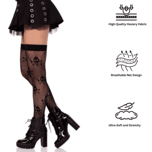 Leg Avenue Dotted Net Skull Micro Fishnet Hosiery Sexy Thigh Highs Black O/s
