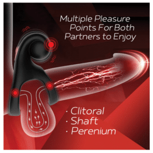 Red Dot Silicone Rechargeable Vibrating Penis Ring with Controller V2 - Black/Red