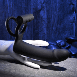 Full Swing Rechargeable Silicone Vibrating Dildo with Dual Cock Ring and Remote Control - Black