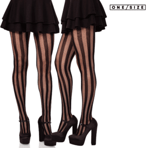 Leg Avenue Breathable Net And Opaque Striped Sexy Tights Pantyhose Black O/S