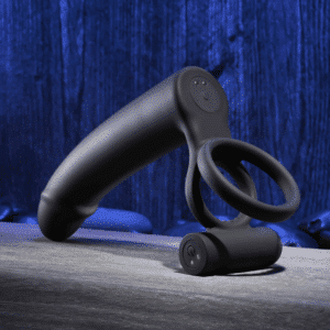 Full Swing Rechargeable Silicone Vibrating Dildo with Dual Cock Ring and Remote Control - Black