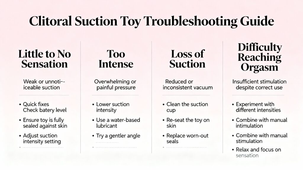 Troubleshooting chart for clitoral suction vibrator