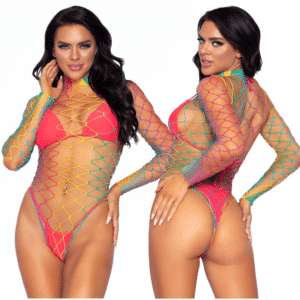 Leg Avenue Fence Net Snap Crotch Sleeve Sexy Bodysuit