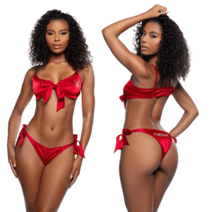 Playboy Bow Bunny 2pc Sexy Women's Lingerie Set Red